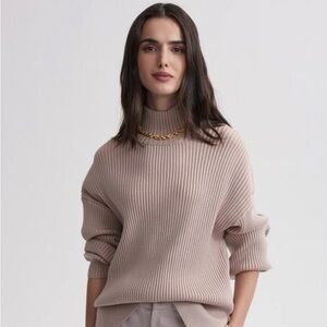 Varley Mayfair Mock Neck Knit Sweater in Cement Quiet Luxury Minimalist Size XS